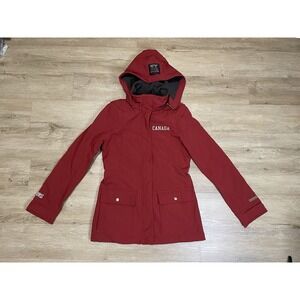 ROOTS CANADA Women's Sz M Pea Coat Jacket Red Full Zip Out Hooded